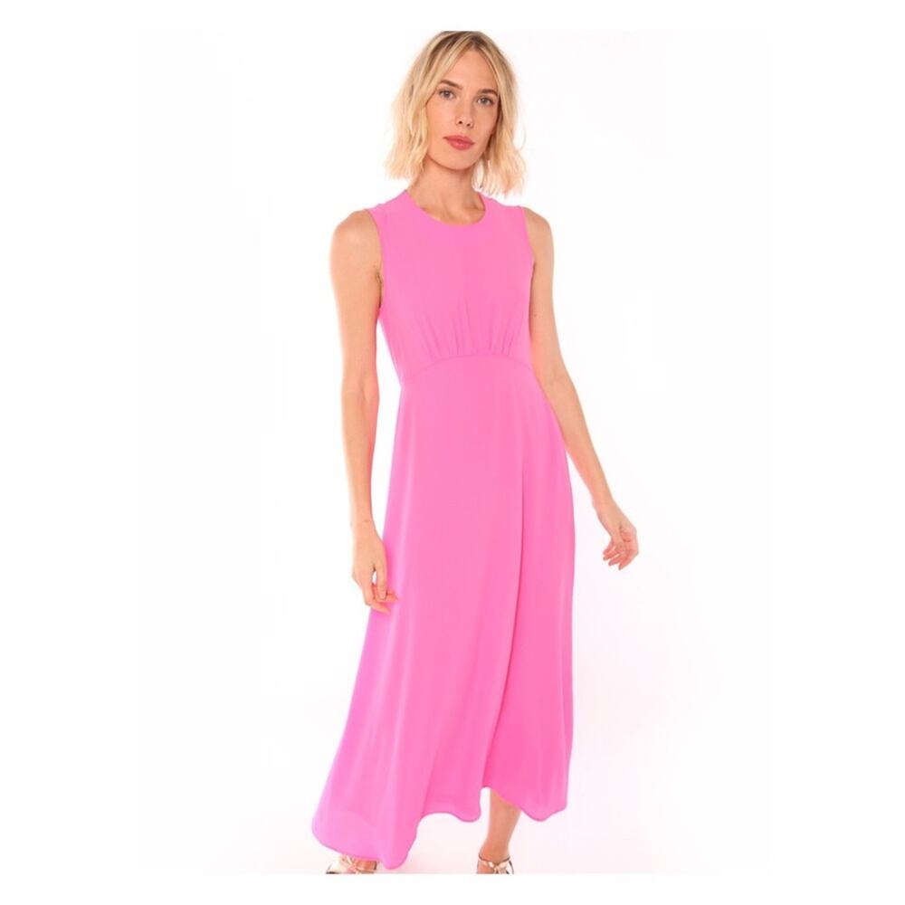 Vilagallo Gracie Sleeveless Midi Dress in Pink Georgette - Size 6 US